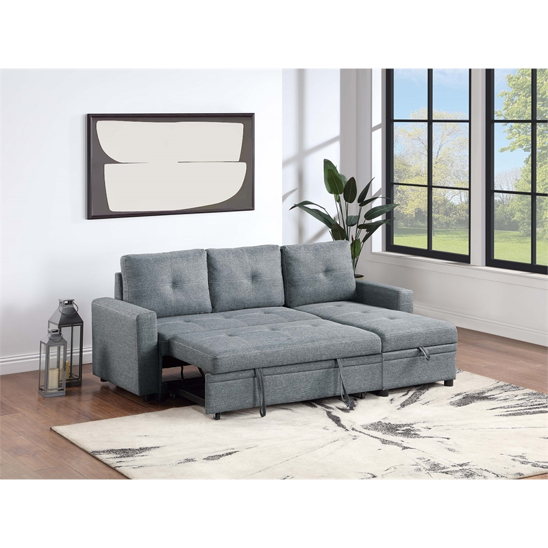 Poundex Reversible Convertible Sectional Fabric Upholstered in Gray