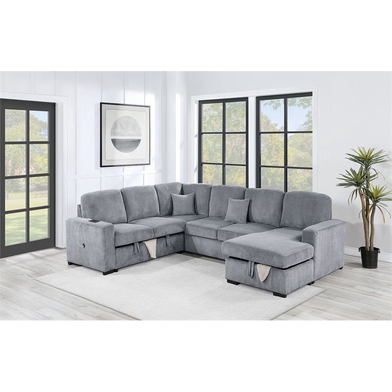 Poundex 4-Piece Convertible Sectional in Light Gray Foam Upholstery