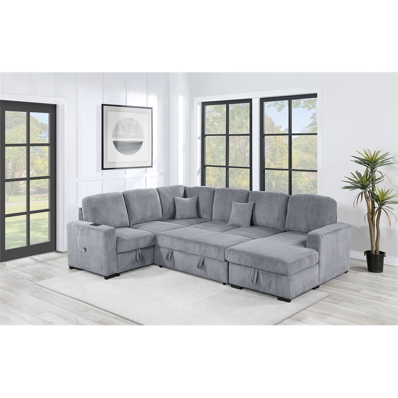 Poundex 4-Piece Convertible Sectional in Light Gray Foam Upholstery