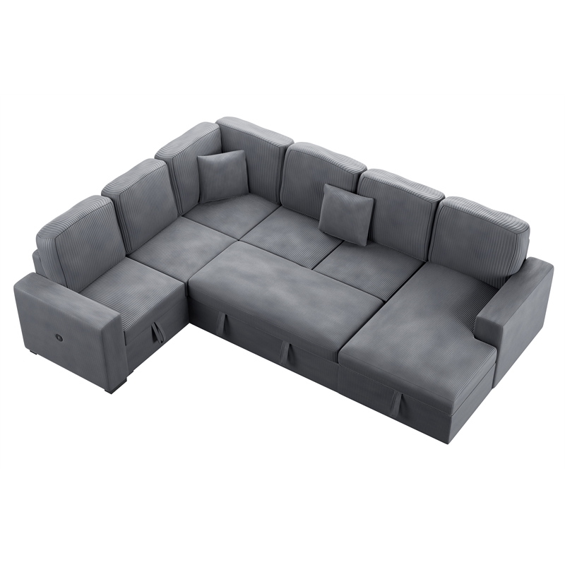 Poundex 4-Piece Convertible Sectional in Light Gray Foam Upholstery