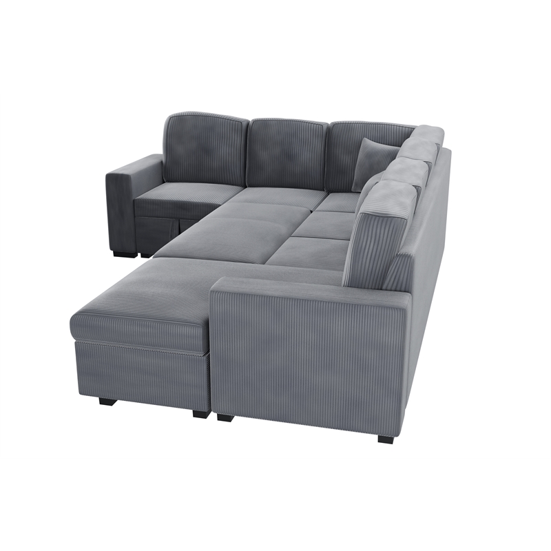 Poundex 4-Piece Convertible Sectional in Light Gray Foam Upholstery