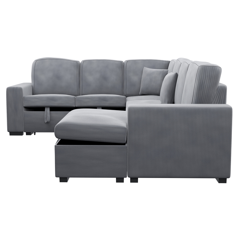 Poundex 4-Piece Convertible Sectional in Light Gray Foam Upholstery