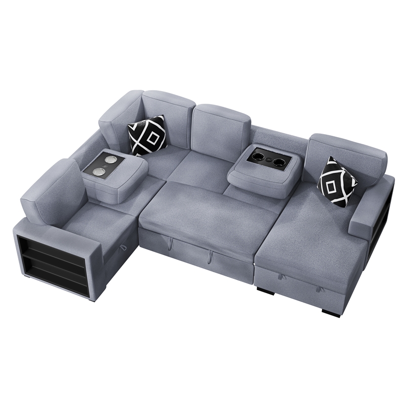 Poundex 4-Piece Convertible Cotton Sectional in Gray Upholstery