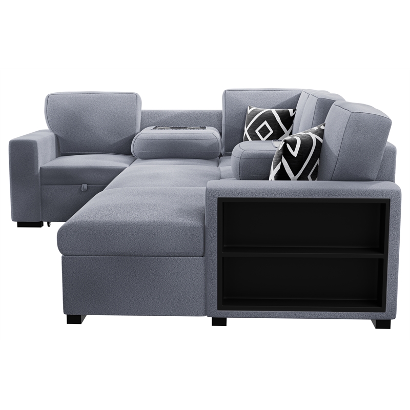 Poundex 4-Piece Convertible Cotton Sectional in Gray Upholstery