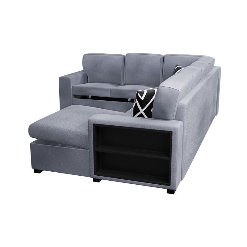 Poundex 4-Piece Convertible Cotton Sectional in Gray Upholstery