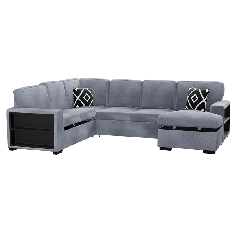 Poundex 4-Piece Convertible Cotton Sectional in Gray Upholstery