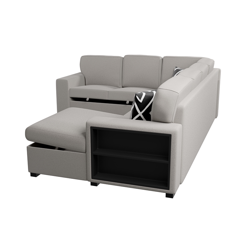 Poundex 4-Piece Convertible Cotton Sectional in Beige Upholstery