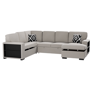 Poundex 4-Piece Convertible Cotton Sectional in Beige Upholstery