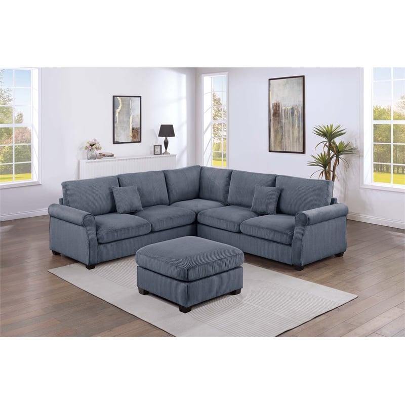 Poundex Foam Upholstered Corduroy 4-Piece Sectional in Dark Gray