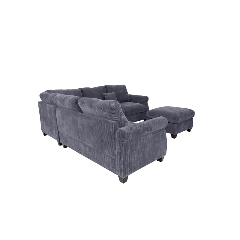 Poundex Foam Upholstered Corduroy 4-Piece Sectional in Dark Gray