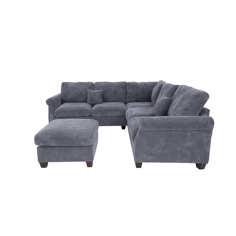 Poundex Foam Upholstered Corduroy 4-Piece Sectional in Dark Gray