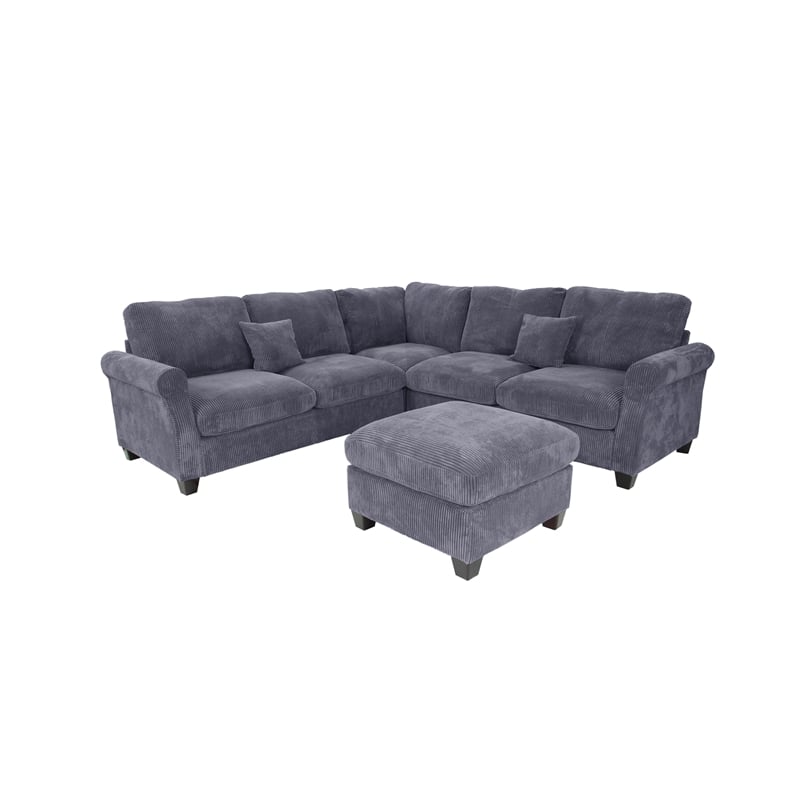 Poundex Foam Upholstered Corduroy 4-Piece Sectional in Dark Gray