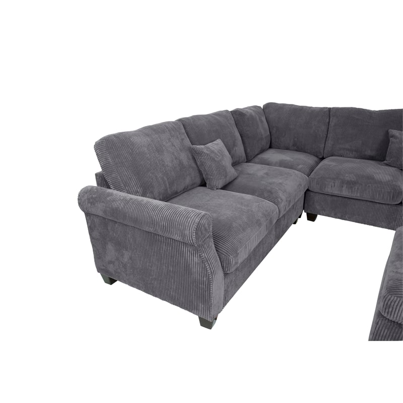 Poundex Foam Upholstered Corduroy 4-Piece Sectional in Dark Gray