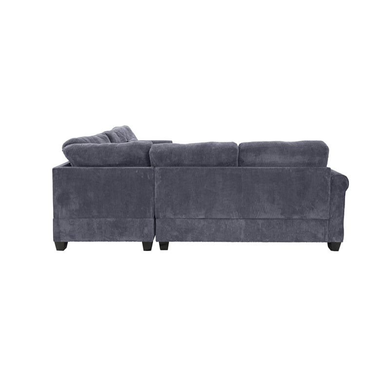 Poundex Foam Upholstered Corduroy 4-Piece Sectional in Dark Gray