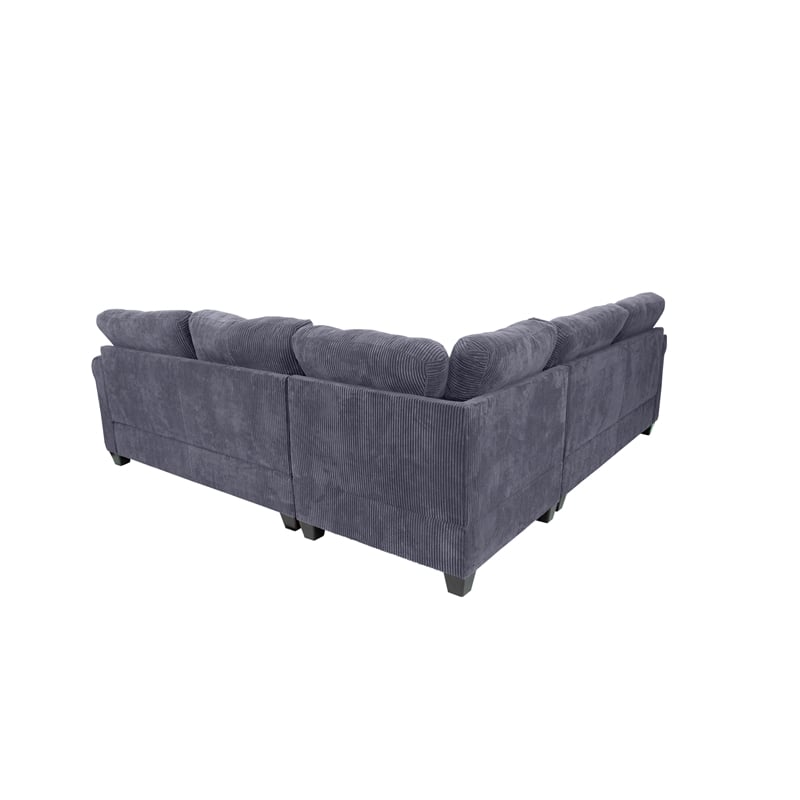Poundex Foam Upholstered Corduroy 4-Piece Sectional in Dark Gray