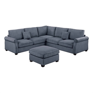 Poundex Foam Upholstered Corduroy 4-Piece Sectional in Dark Gray