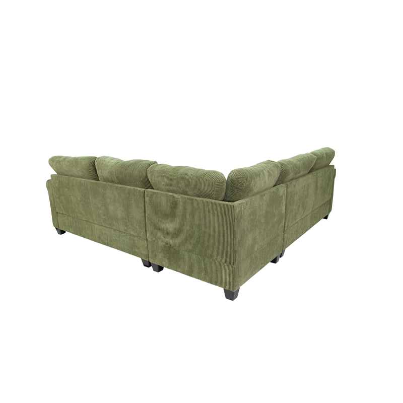 Poundex Upholstered Corduroy 4-Piece Sectional in Sage with Foam Cushions