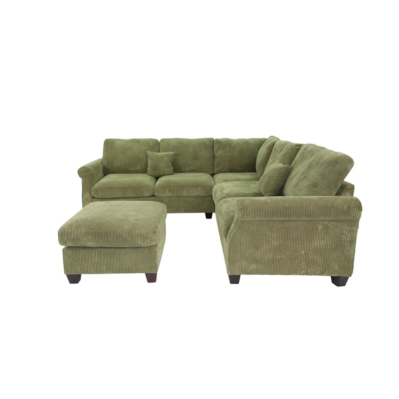 Poundex Upholstered Corduroy 4-Piece Sectional in Sage with Foam Cushions