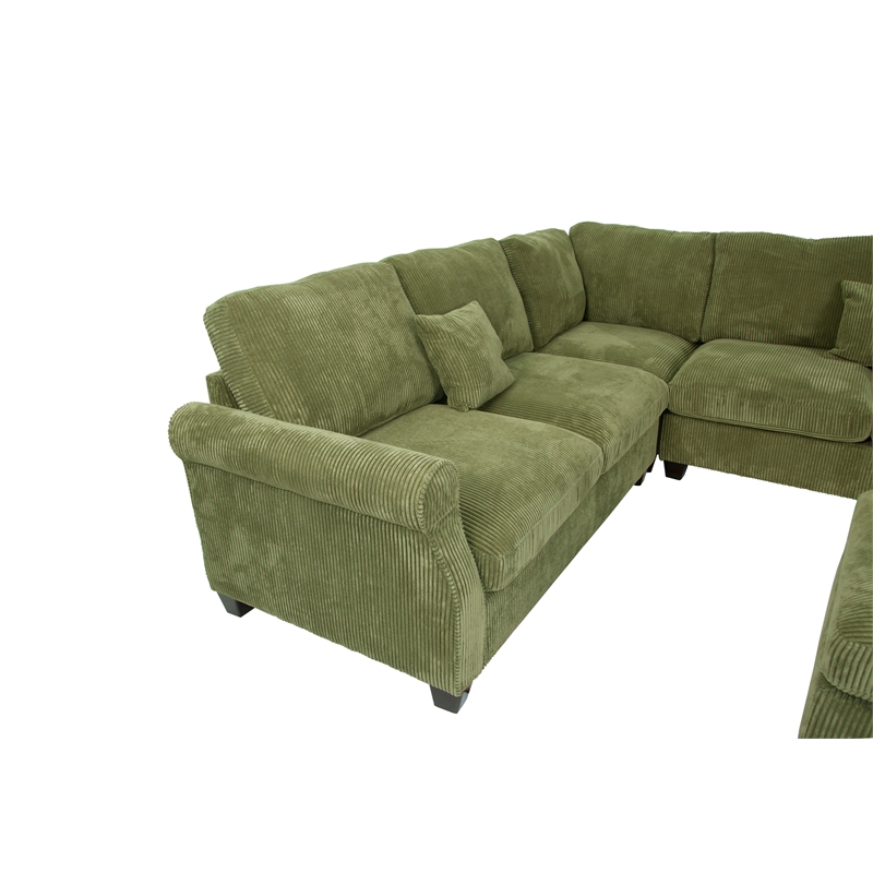 Poundex Upholstered Corduroy 4-Piece Sectional in Sage with Foam Cushions