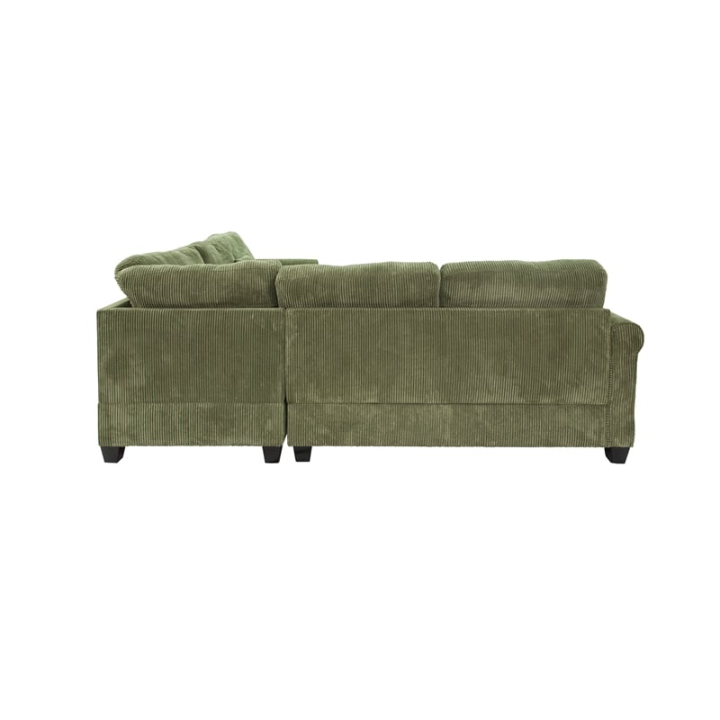 Poundex Upholstered Corduroy 4-Piece Sectional in Sage with Foam Cushions
