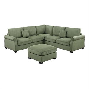 Poundex Upholstered Corduroy 4-Piece Sectional in Sage with Foam Cushions