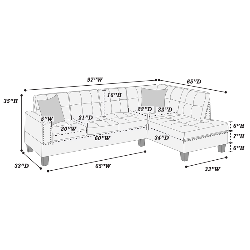 Poundex 2-Piece Sectional Set in Dark Gray Velvet Upholstery