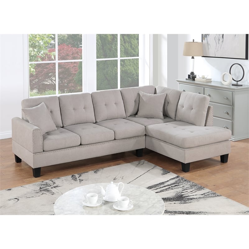 Poundex 2-Piece Sectional Set in Off White Velvet Upholstery