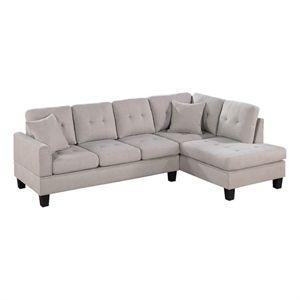 Poundex 2-Piece Sectional Set in Off White Velvet Upholstery