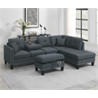 Poundex 3-Piece Charcoal Fabric Upholstered Sectional Sofa Set with Ottoman