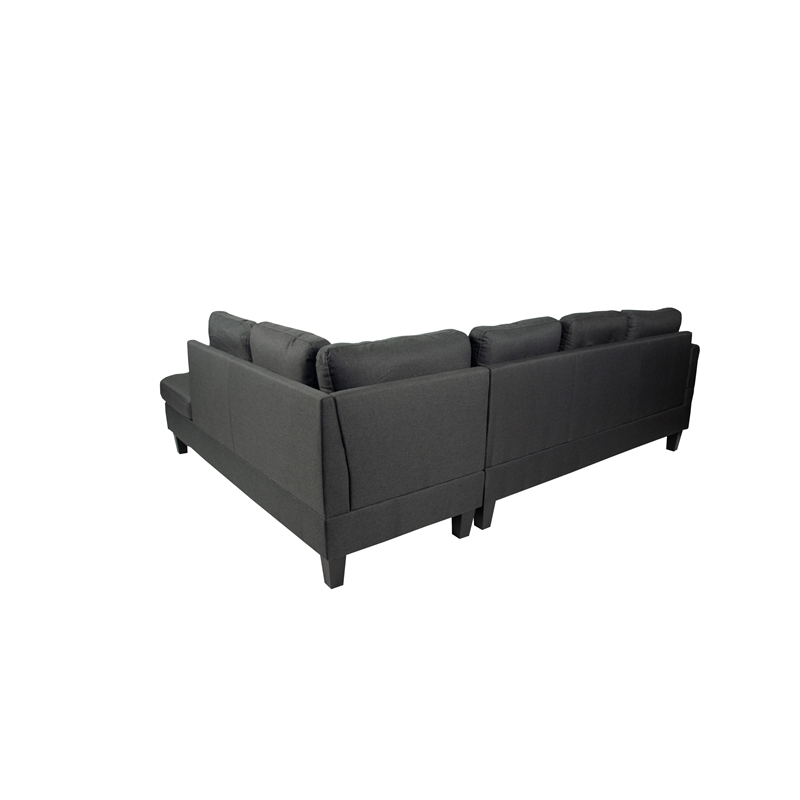 Poundex 3-Piece Charcoal Fabric Upholstered Sectional Sofa Set with Ottoman