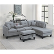 Poundex 3-Piece Gray Fabric Upholstered Sectional Sofa Set with Ottoman