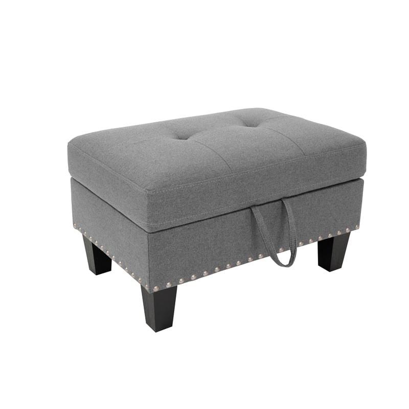 Poundex 3-Piece Gray Fabric Upholstered Sectional Sofa Set with Ottoman