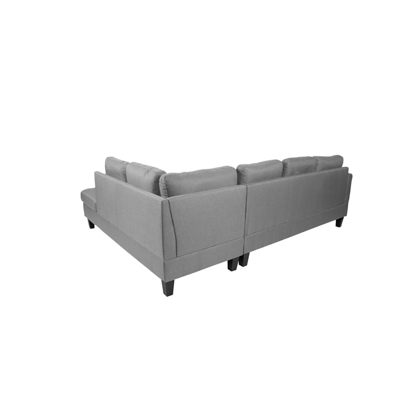 Poundex 3-Piece Gray Fabric Upholstered Sectional Sofa Set with Ottoman