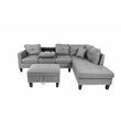 Poundex 3-Piece Gray Fabric Upholstered Sectional Sofa Set with Ottoman