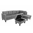 Poundex 3-Piece Gray Fabric Upholstered Sectional Sofa Set with Ottoman