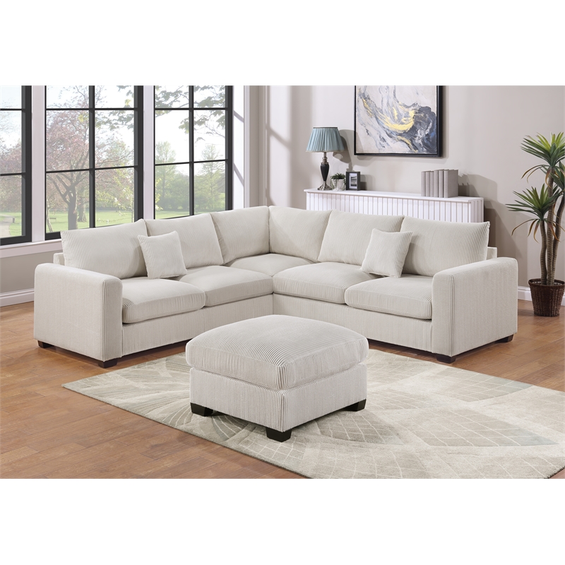 Poundex Foam-Filled 4-Piece Sectional Sofa in Soft Ivory Finish