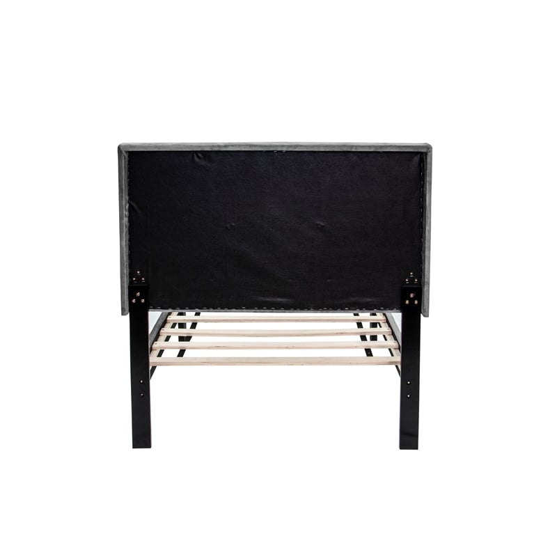 Poundex Adjustable Diamond Tufted Headboard Twin Bed Frame in Gray Velvet