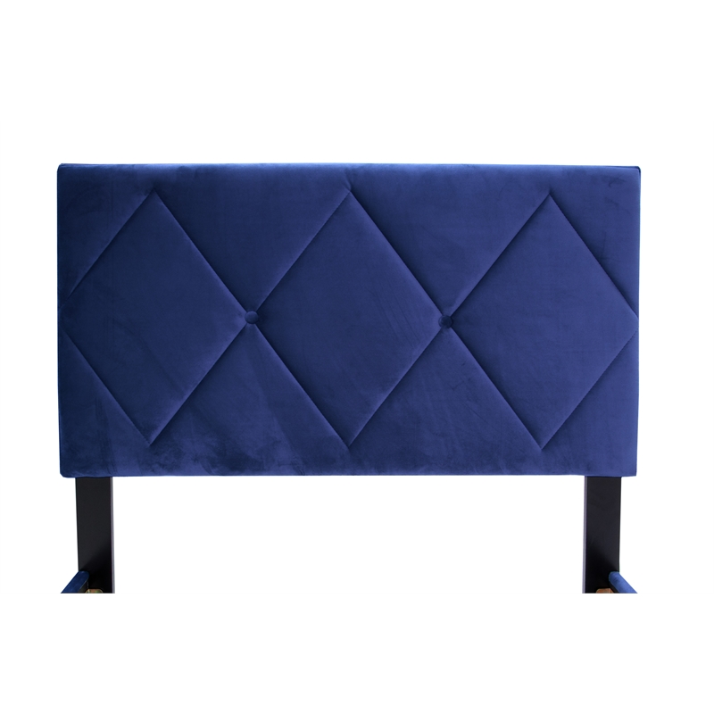 Poundex Adjustable Diamond Tufted Headboard Twin Bed Frame in Blue Velvet