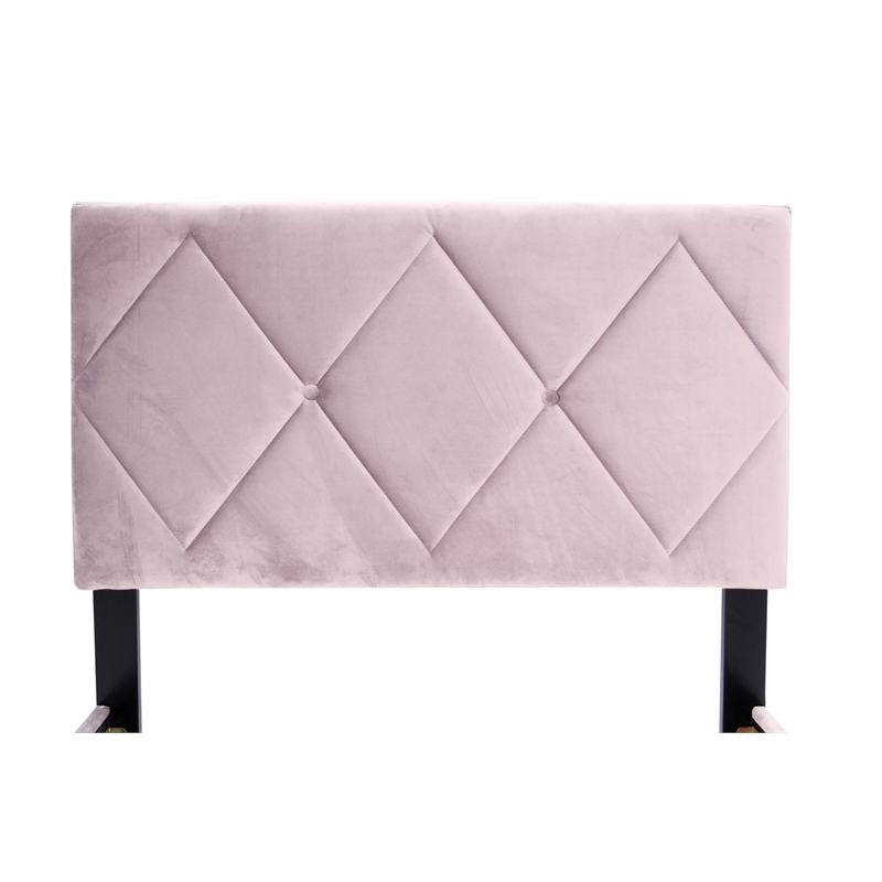 Poundex Adjustable Diamond Tufted Headboard Twin Bed Frame in Pink Velvet