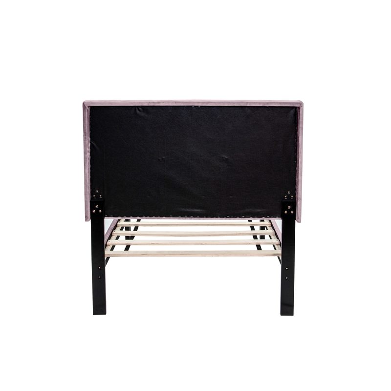 Poundex Adjustable Diamond Tufted Headboard Twin Bed Frame in Pink Velvet