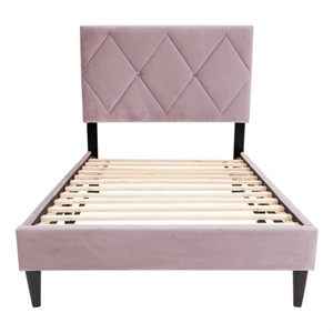 Poundex Adjustable Diamond Tufted Headboard Twin Bed Frame in Pink Velvet