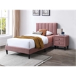 Poundex Adjustable Channel Tufted Twin Bed Frame in Pink Fabric