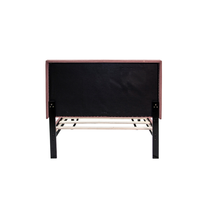 Poundex Adjustable Channel Tufted Twin Bed Frame in Pink Fabric