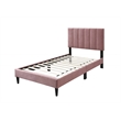 Poundex Adjustable Channel Tufted Twin Bed Frame in Pink Fabric