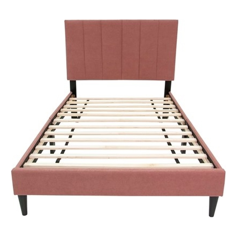 Poundex Adjustable Channel Tufted Twin Bed Frame in Pink Fabric