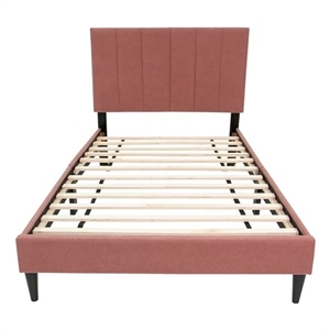 Poundex Adjustable Channel Tufted Twin Bed Frame in Pink Fabric
