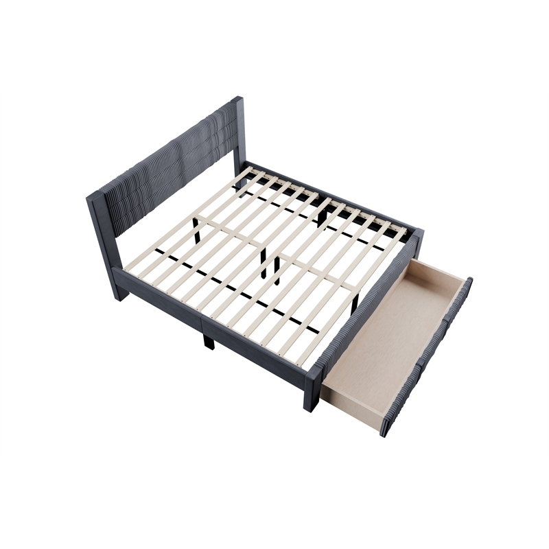Poundex Queen Foam Platform Bed with Underbed Storage in Charcoal