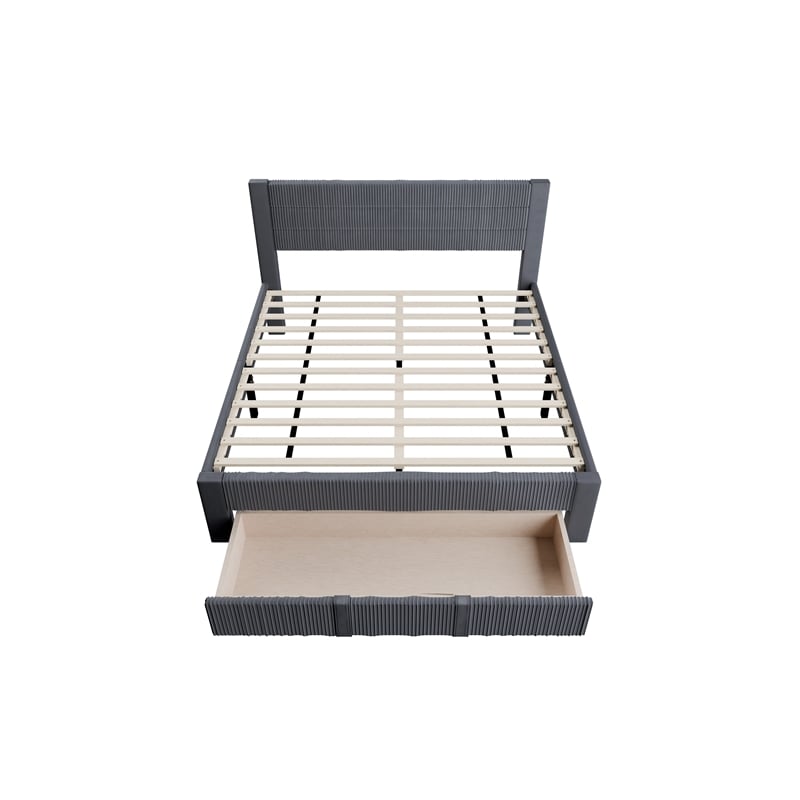 Poundex Queen Foam Platform Bed with Underbed Storage in Charcoal