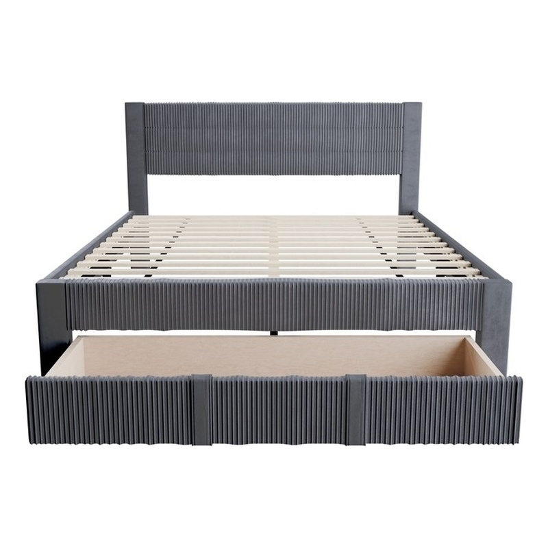 Poundex Queen Foam Platform Bed with Underbed Storage in Charcoal