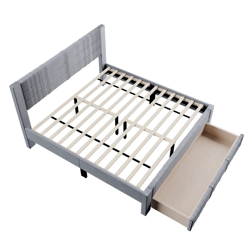 Poundex Queen Foam Platform Bed with Underbed Storage in Gray